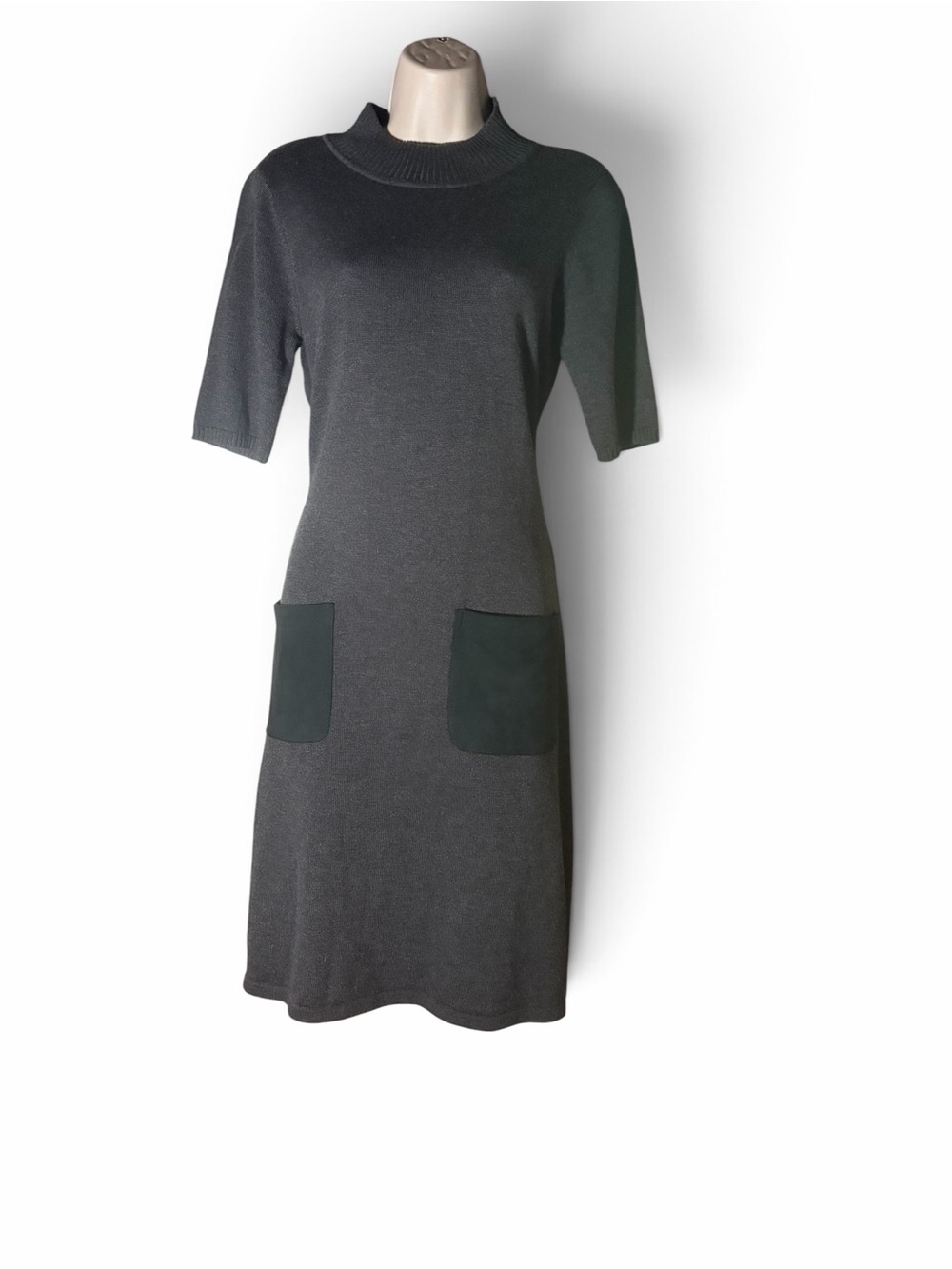 Calvin Klein Charcoal Gray Knit Midi Dress with Patch Pockets